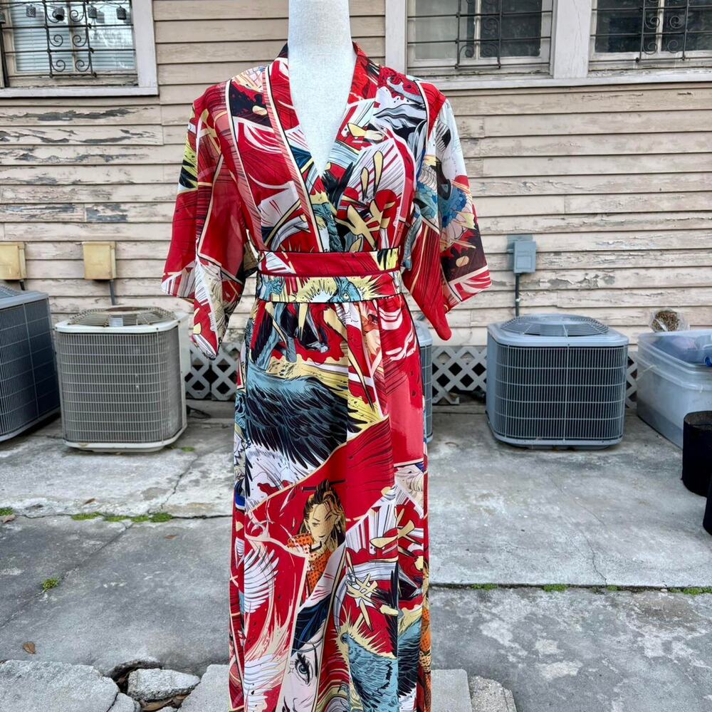 Mukzin Red Anime Print Kimono